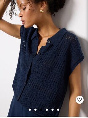 Z Supply Navy Crochet Button-Up Top